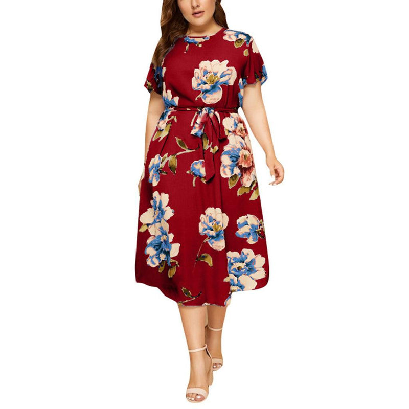 round neck printed chiffon dress - MRSLM