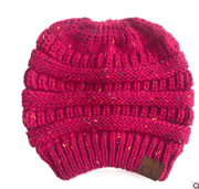 High bun ponytail cable knit beanie, view 8 - MRSLM
