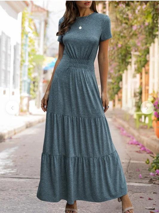 Short sleeve large swing dress - MRSLM