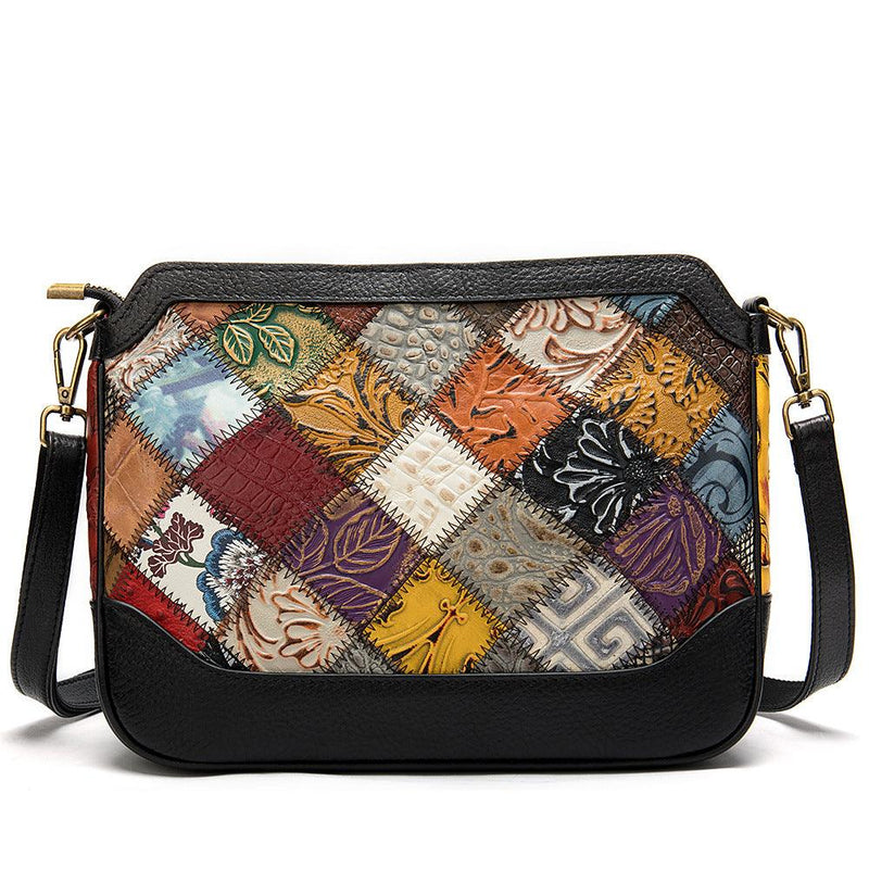 cowhide color block shoulder bag, view 4 - MRSLM
