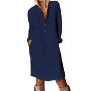 Cotton and linen long sleeve dress, view 3 - MRSLM