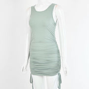 drawstring pleated hip-wrap vest dress, view 2 - MRSLM
