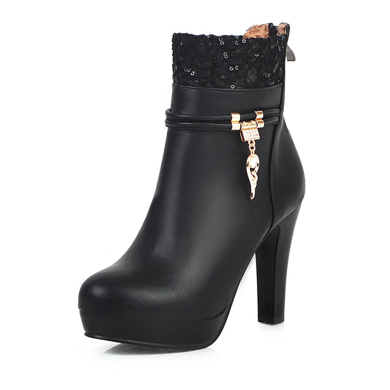 Women's faux leather thick heel boots, view 5 - MRSLM