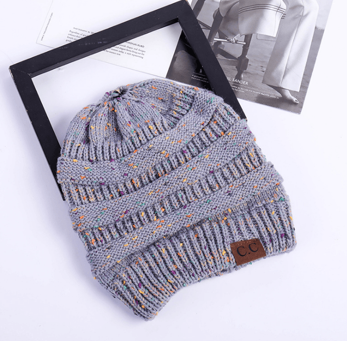 High bun ponytail cable knit beanie, view 2 - MRSLM