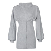 pleated drawstring long sleeve dress, view 2 - MRSLM
