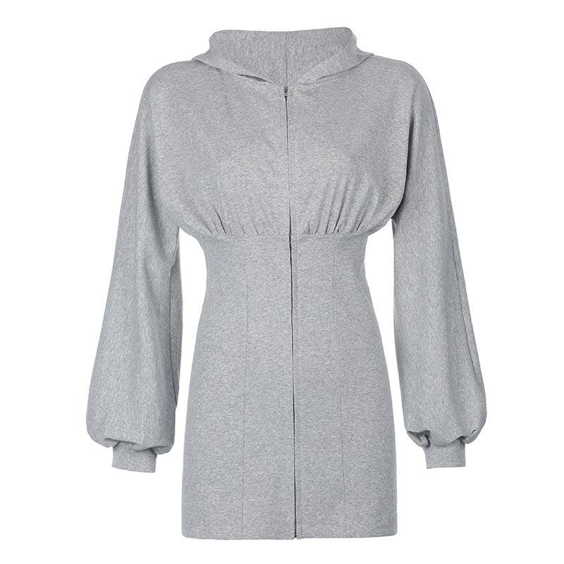 pleated drawstring long sleeve dress, view 2 - MRSLM