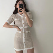 Single row round neck slim knitted dress, view 3 - MRSLM
