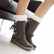 snow cotton belt buckle flat boots - MRSLM