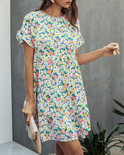 leopard print round neck short sleeve loose dress, view 5 - MRSLM
