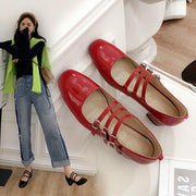 Women's square toe thick heel buckle shoes - MRSLM
