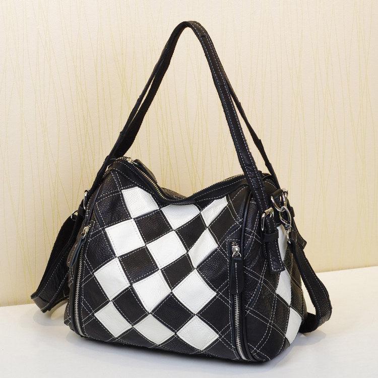patchwork leather shoulder bag, view 12 - MRSLM
