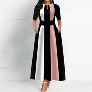 digital print round neck dress, view 7 - MRSLM