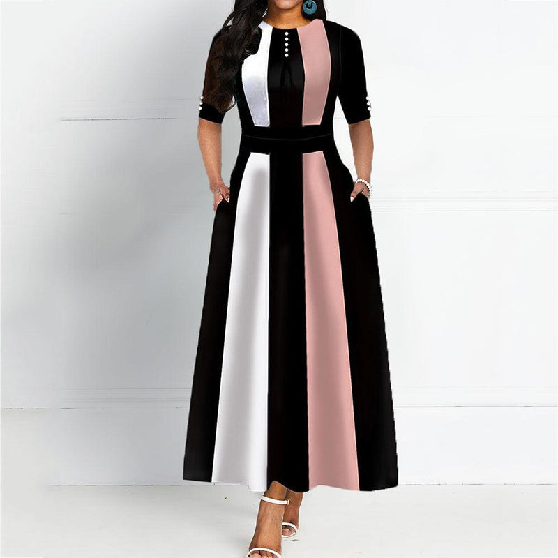 digital print round neck dress, view 7 - MRSLM