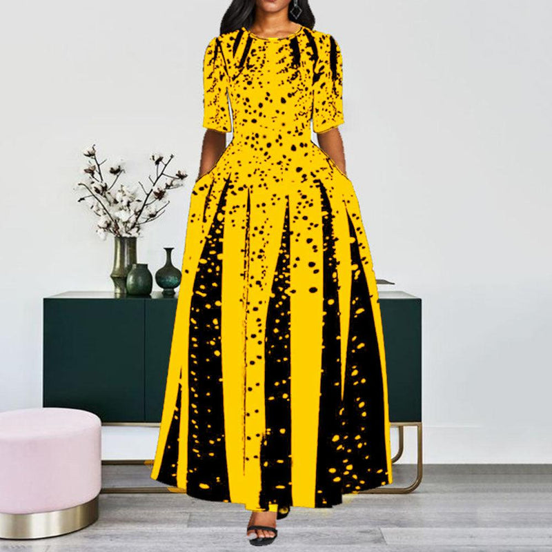 digital print round neck dress, view 2 - MRSLM