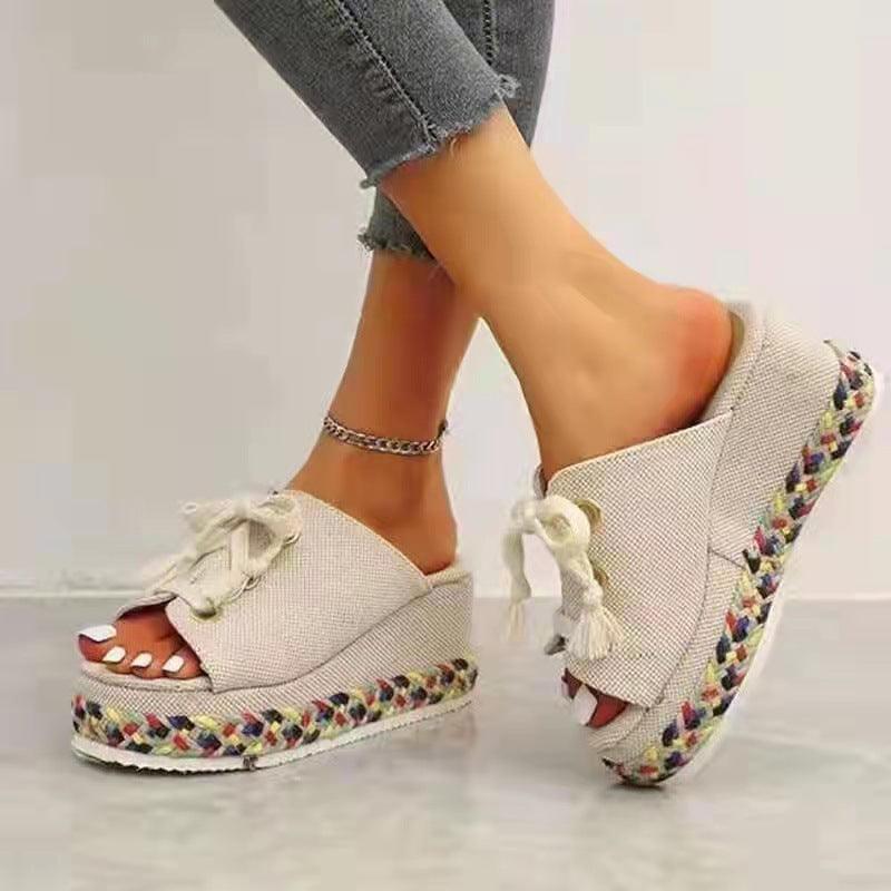 fish mouth linen platform beach sandals - MRSLM