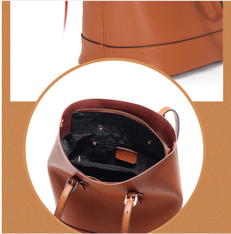 retro cowhide bucket shoulder bag, view 6 - MRSLM