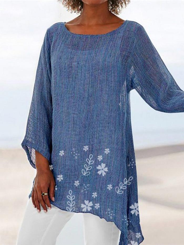 Small Floral Print Round Neck Long Sleeve