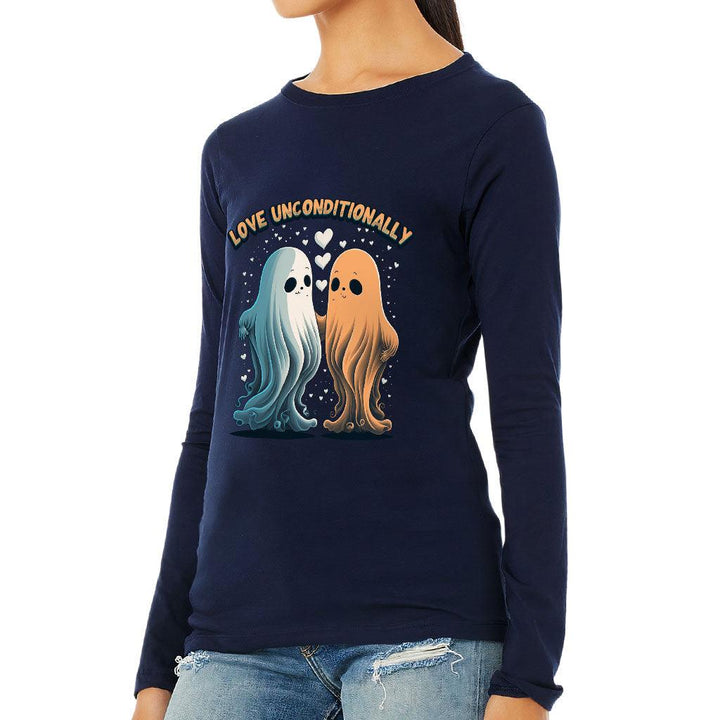 Love Unconditionally Women's Long Sleeve T-Shirt - Ghost Print Long Sleeve Tee - Graphic T-Shirt - MRSLM