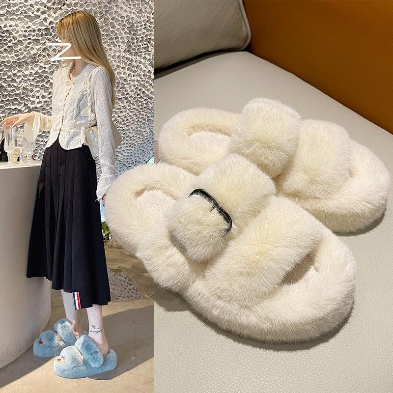Women's thick-soled plush slippers - MRSLM