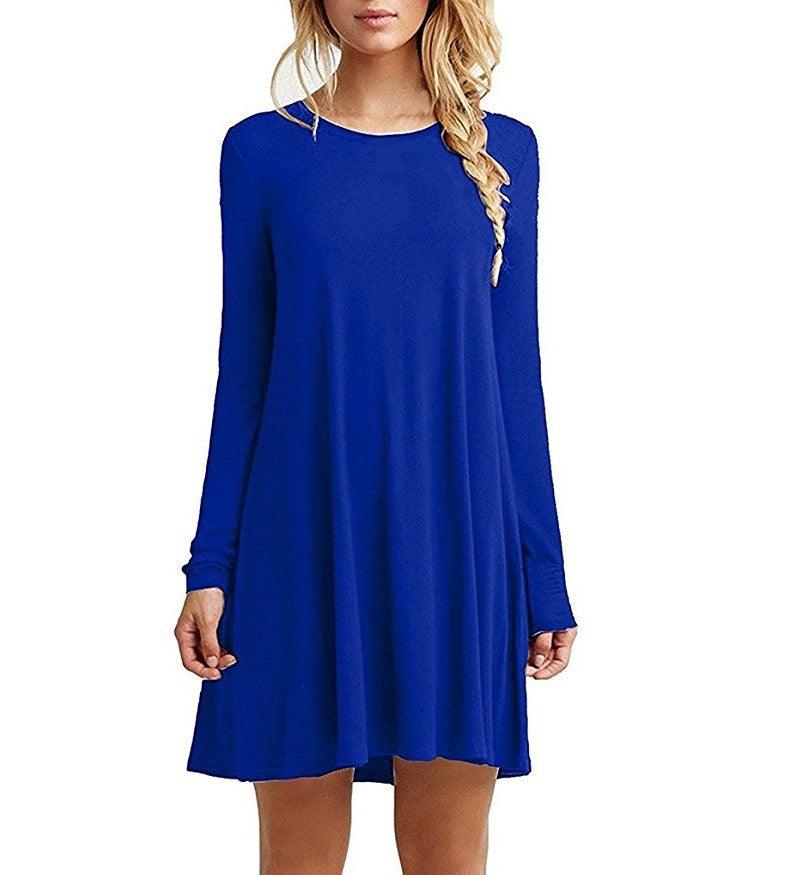 Solid color long-sleeved loose slim dress - MRSLM