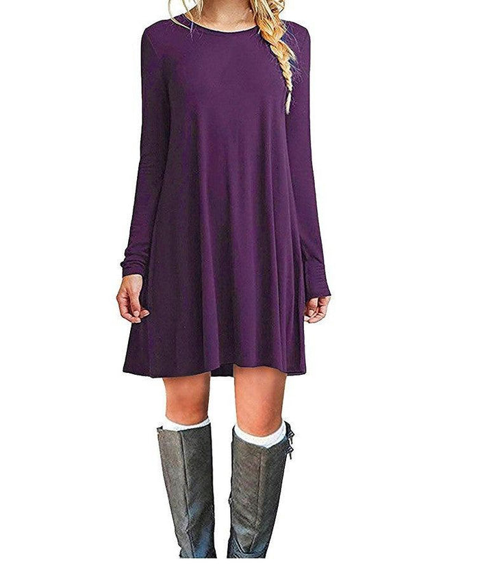 Solid color long-sleeved loose slim dress - MRSLM