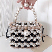 Luxury Pearl Women's Handbag Hollow Out Wedding Clutch Purse Bag Female Rhinestone Metal Cage Basket Shoulder Bag ZD1846 - MRSLM