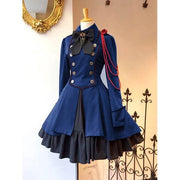 Retro bow long sleeve ruffled dress, view 4 - MRSLM