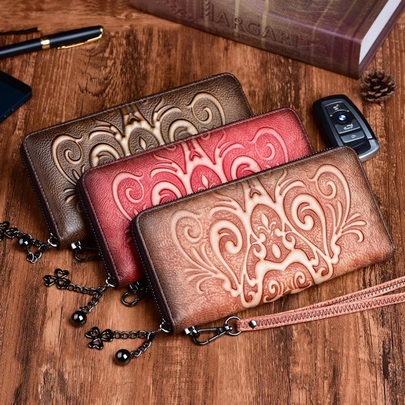 Vegetable tanned leather rubbed embossed wallet - MRSLM