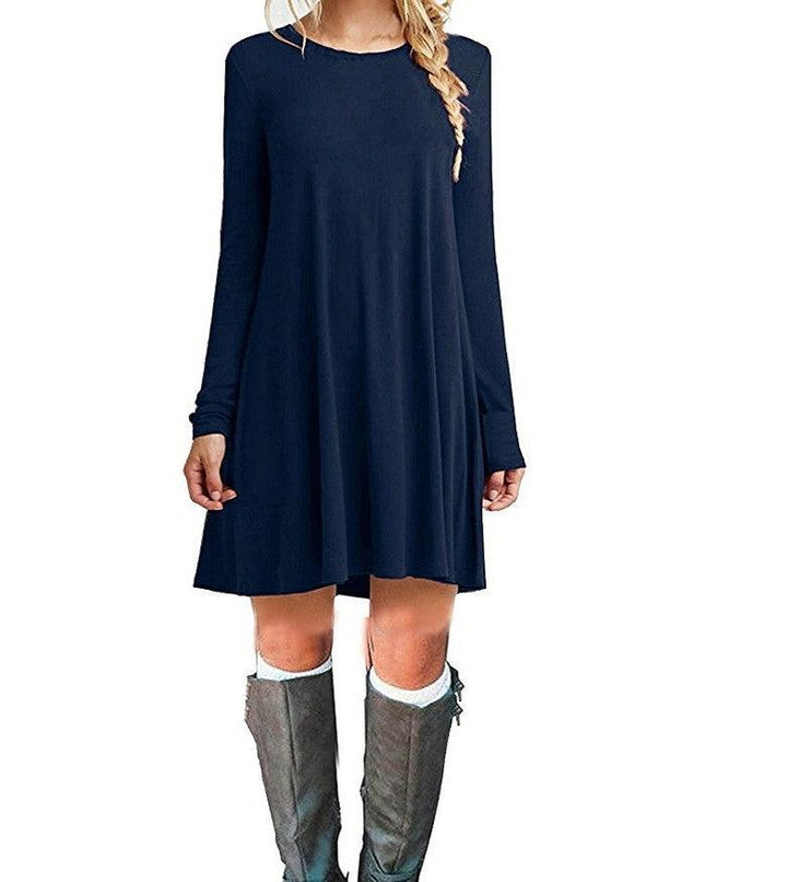 Solid color long-sleeved loose slim dress - MRSLM