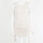 drawstring pleated hip-wrap vest dress, view 6 - MRSLM