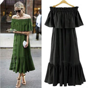 Women's ruffled slim long dress, view 2 - MRSLM