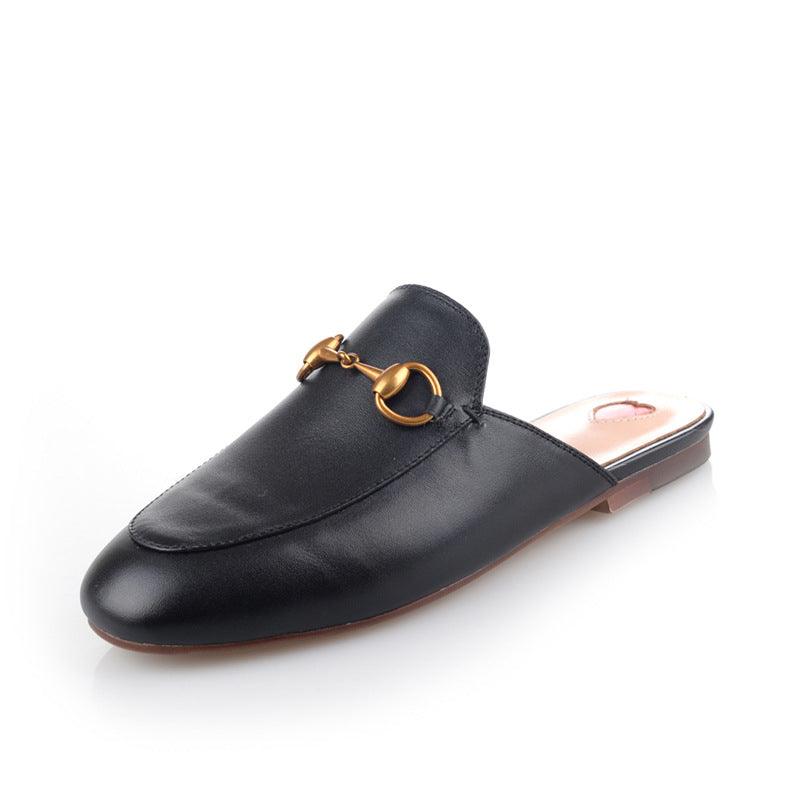 leather round toe flat shoes, view 3 - MRSLM