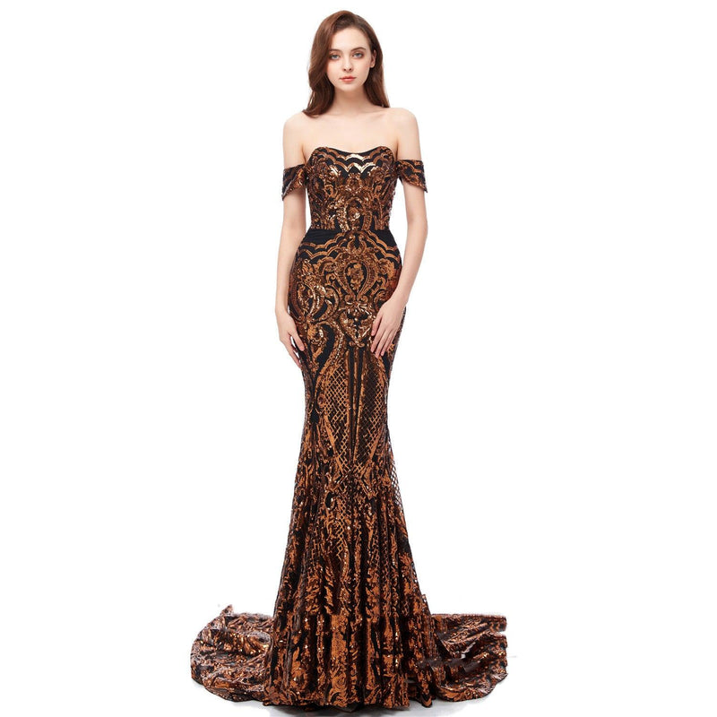 Embroidered sequin evening dress, view 2 - MRSLM