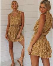 Women's sleeveless printed V-neck dress - MRSLM