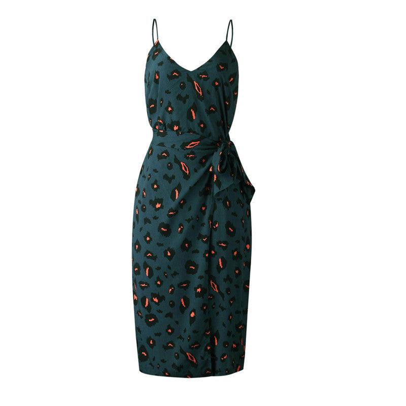 Women's printed split suspender chiffon dress, view 5 - MRSLM
