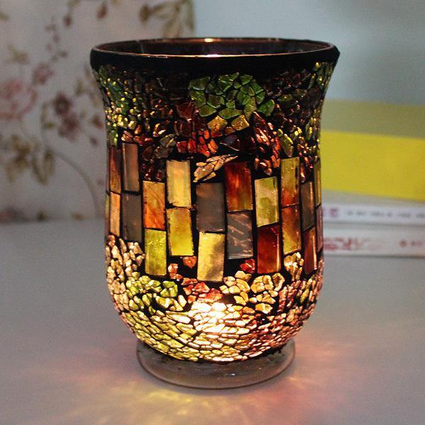 Handicraft Green Mosaic Glass European Vintage Candle Stick Candle Holder Candelabra Home Decor Gift (Green) - MRSLM