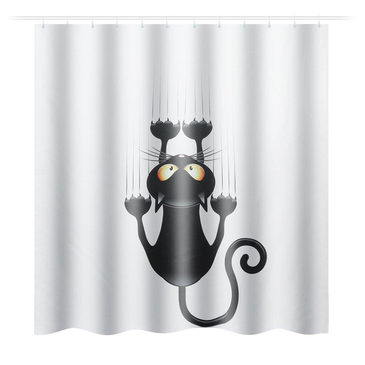 Cat Waterproof Polyester Shower Curtain Bathroom Bathmats Toilet Rugs Cover Mat - MRSLM