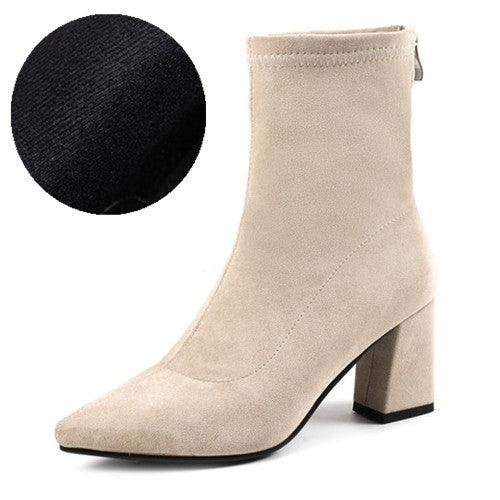 Women's Ankle Winter High-heeled Mid-tube Pointed Toe Thick-heeled Martin Boots - MRSLM