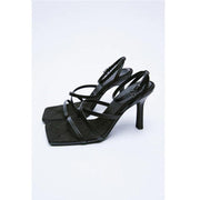 Stiletto buckle strap square toe sandals - MRSLM