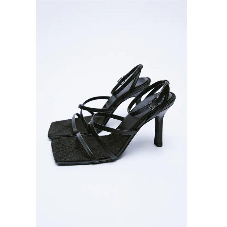 Stiletto buckle strap square toe sandals - MRSLM
