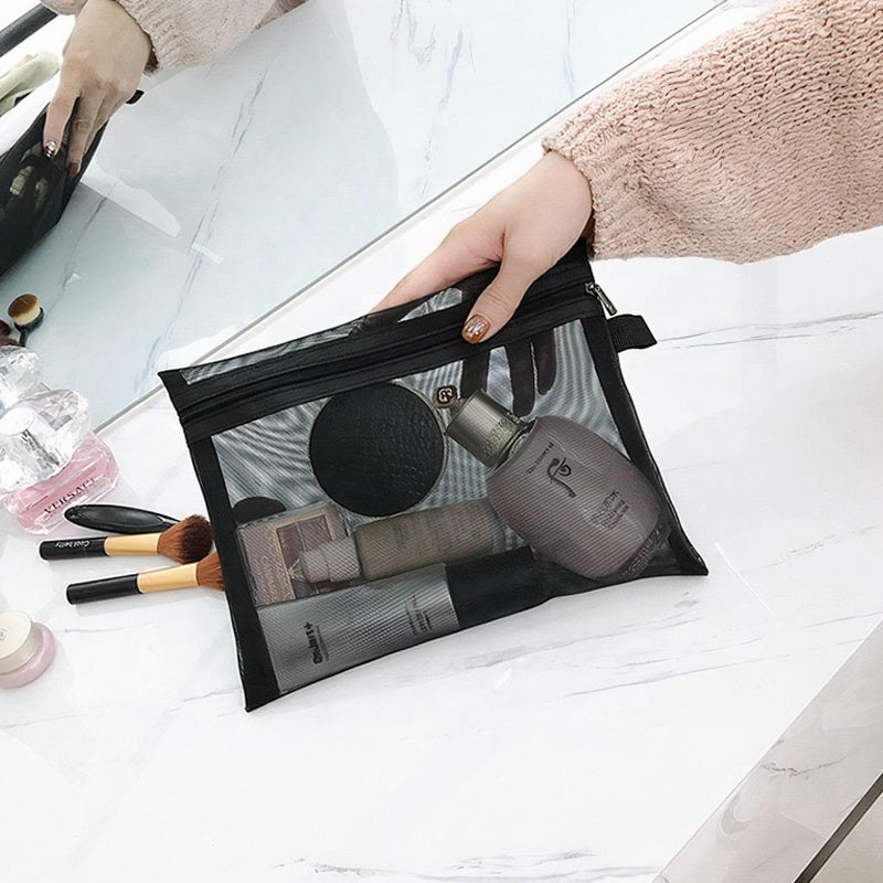 Black mesh cosmetic bag, view 2 - MRSLM