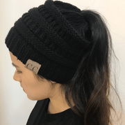 High bun ponytail cable knit beanie, view 13 - MRSLM