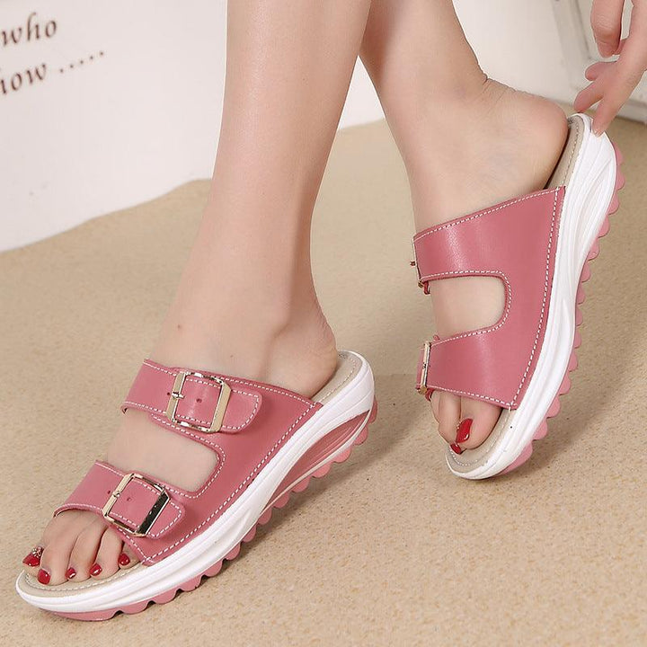 2021 new summer with a thick leather slipper bottom muffin slip pregnant mother a drag 42 - MRSLM