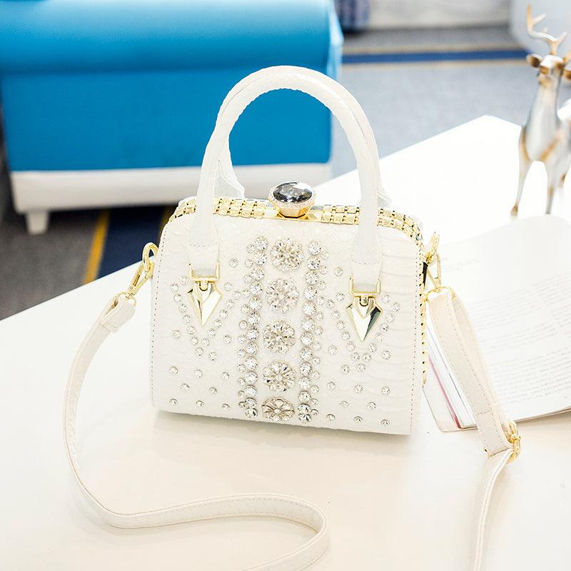rhinestone snake print lock shoulder bag, view 5 - MRSLM
