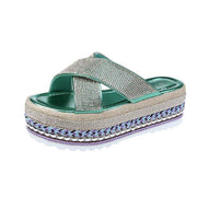 Women's cross rhinestone woven platform slippers, view 4 - MRSLM