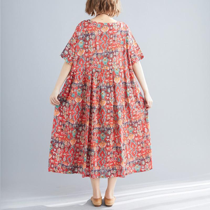 Plus size loose literary style dress - MRSLM