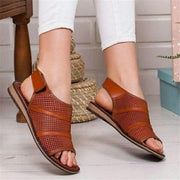 women's mesh peep toe flat sandals, view 3 - MRSLM