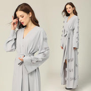 Ladies flower dress with trumpet sleeves, view 2 - MRSLM