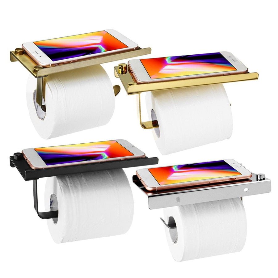 Wall Mounted Toilet Roll Paper Holder With Phone Storage Shelf Rack - MRSLM