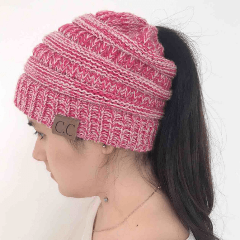 High Bun Ponytail Beanie Hat Chunky Soft Stretch Cable Knit Warm Fuzzy Lined Skull Beanie Acrylic Hats Men And Women - MRSLM